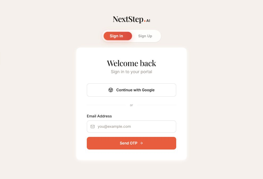 NextStep.AI login screen