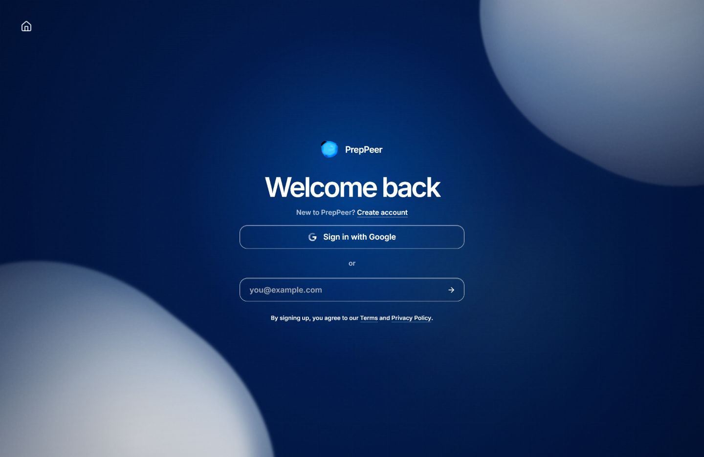 PrepPeer login screen